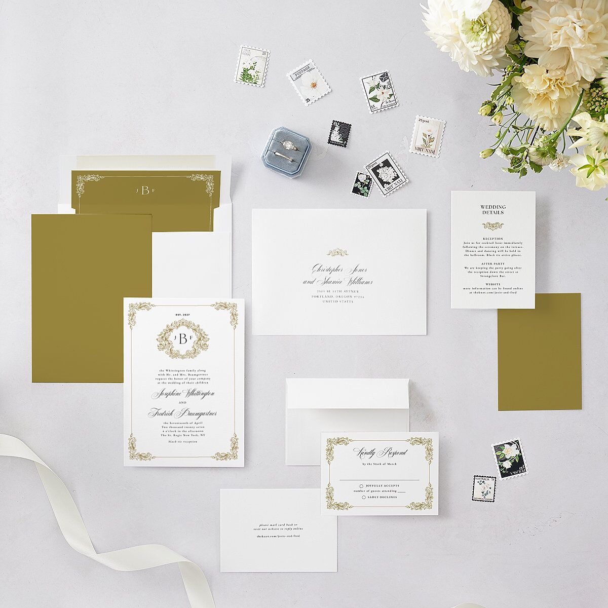 Black Tie Crest Wedding Invitations Pure White Signature Blank No Standard