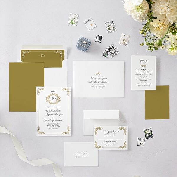 Black Tie Crest Wedding Invitations Pure White Signature Blank No Standard