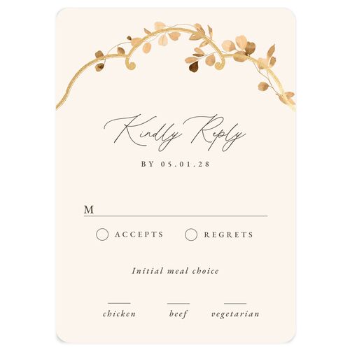Fairytale Eucalyptus Foil Wedding Response Cards Tan Gold Signature Rounded