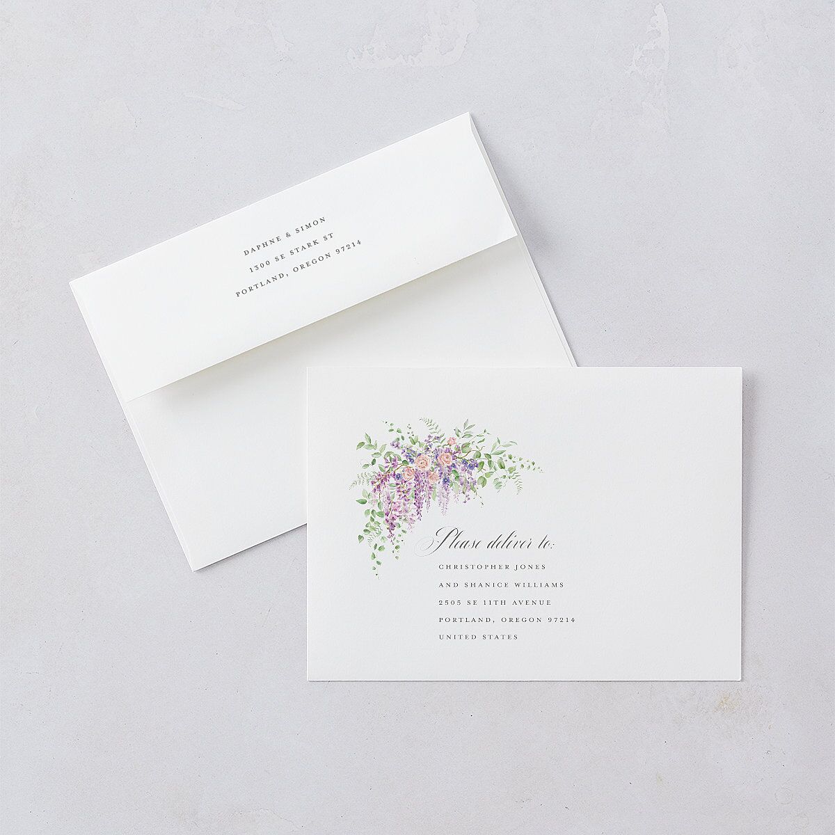 Formal Wisteria Garden Crest Wedding Invitations by Bridgerton Purple Haze Signature Blank No Standard