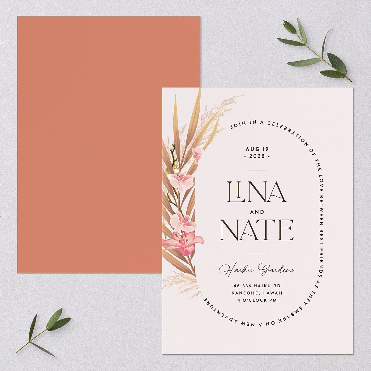 Tropical Oval Wedding Invitations — view 1