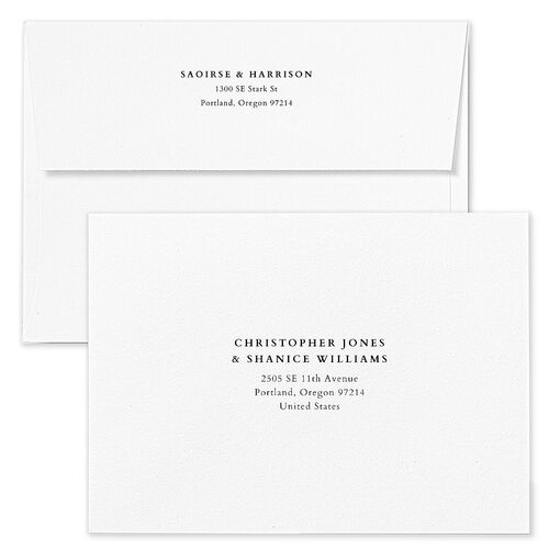 Elegant Editorial Page Wedding Invitation Envelopes Champagne White Both Recipient and Return Addresses Standard Signature