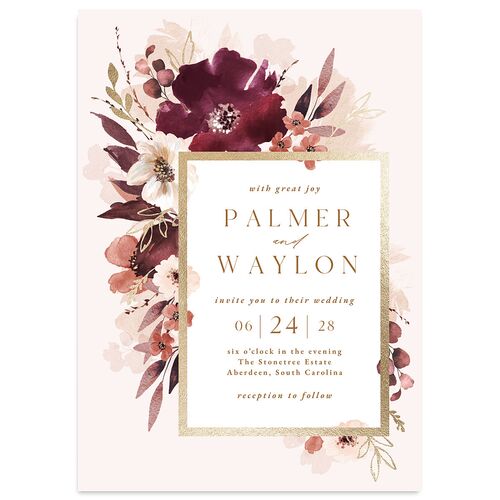 Gilded Blooms Wedding Invitations Gold Merlot Signature Blank No Standard