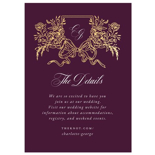 Rose Garden Crest Wedding Enclosure Cards by Bridgerton Gold Bordeaux Signature Standard