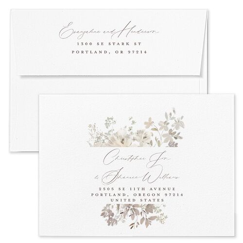 Monochrome Blooms Save The Date Card Envelopes Kraft Taupe Return Address Signature Standard