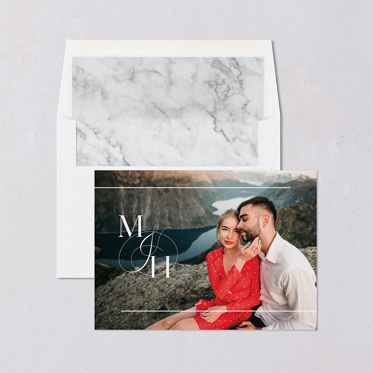 Classic Monogram Save The Date Cards Pure White Signature smooth Blank No Standard