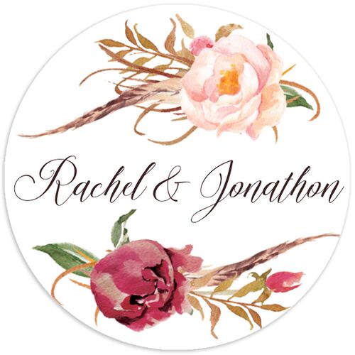 Bohemian Floral Wedding Stickers Merlot Circle