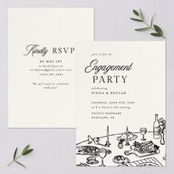 Hand Drawn Tablescape Engagement Party Invitations Ivory Signature Blank Standard