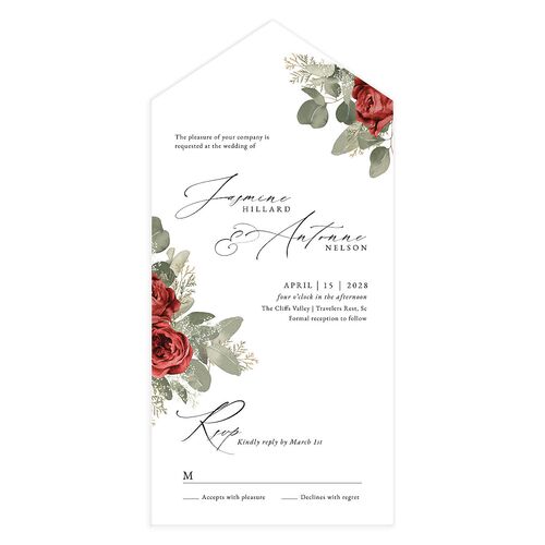 Romantic Roses All-in-One Wedding Invitations Ruby Signature Light Both Recipient and Return Addresses No