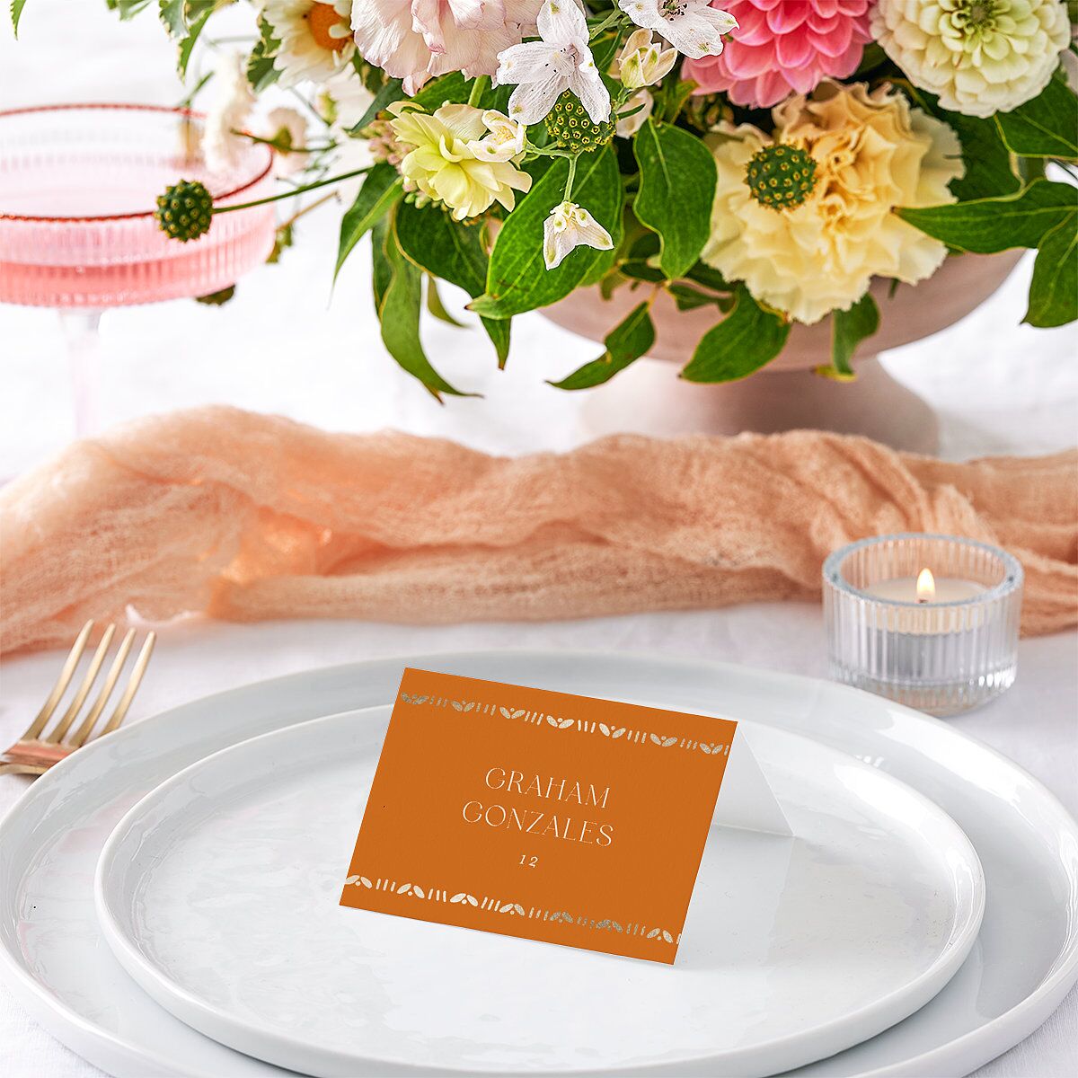 Hacienda Elegante Place Cards Gold Cinnamon Signature