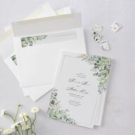 Shining Greenery Wedding Invitations Gold Off-White Signature Blank No Standard