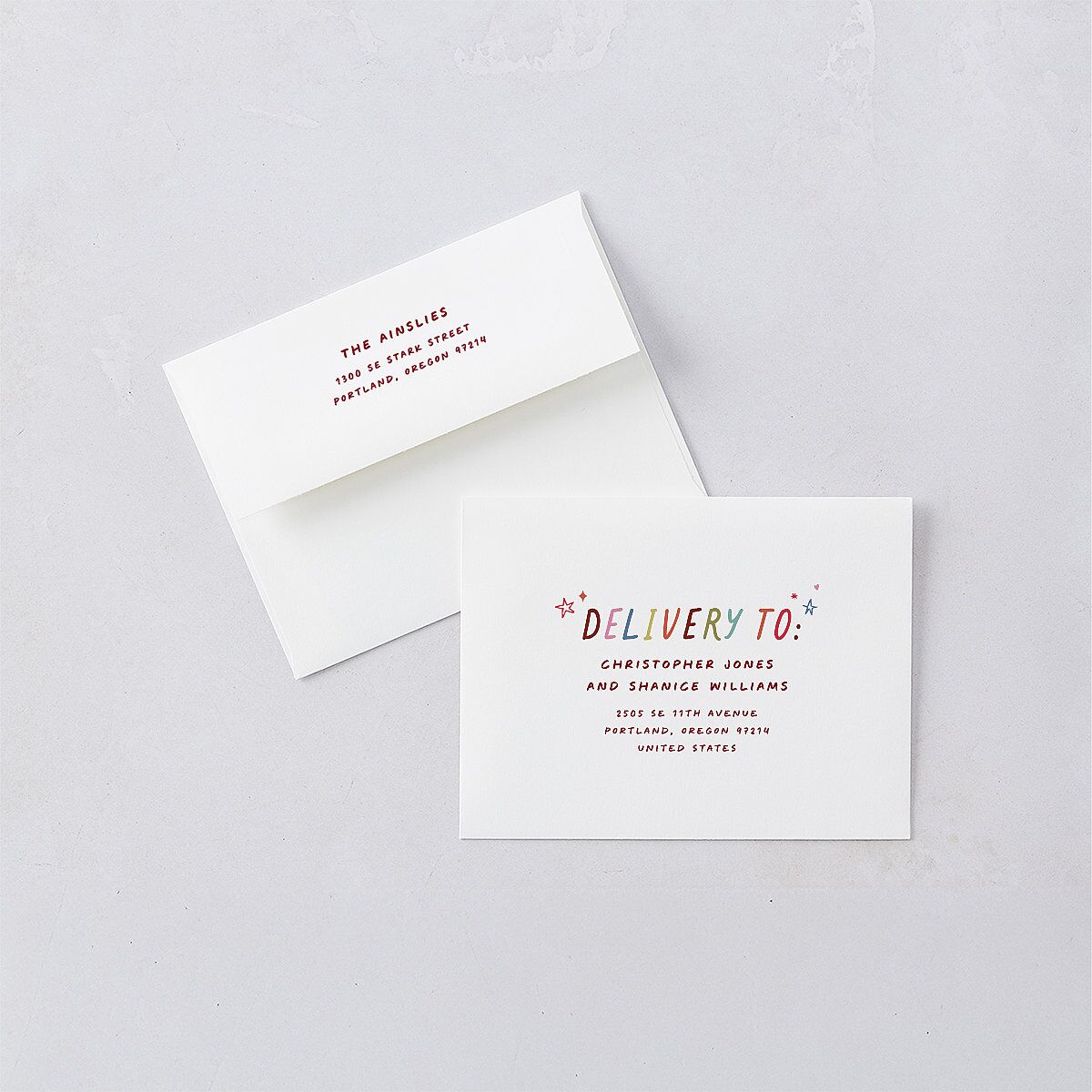 What a Year Whimsical Calendar Photos Thank You Card Envelopes White Maroon Both Recipient and Return Addresses Signature Standard