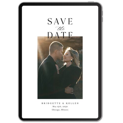 Timeless Typography Digital Save the Date Cards Pure White Marble Lets Celebrate Standard