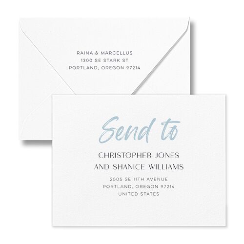 Handwritten Year Save the Date Magnet Euro Envelopes Moody Blue White Both Recipient and Return Addresses Luxe Signature