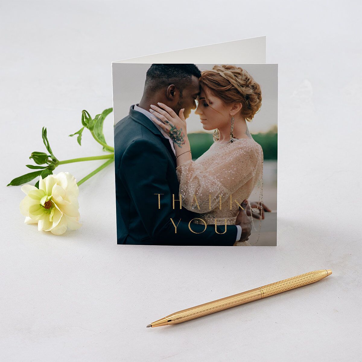 Gilded Leaves Thank You Cards Gold Hunter Green Signature