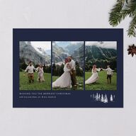 Triptych Trees Holiday Cards Navy Signature Blank Landscape Standard