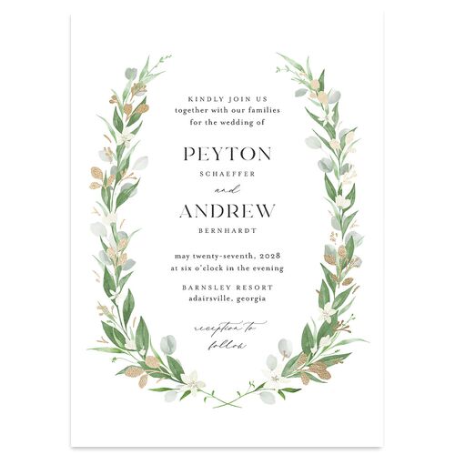 Greenery Laurel Foil Wedding Invitations Pure White Gold Signature Blank No Standard