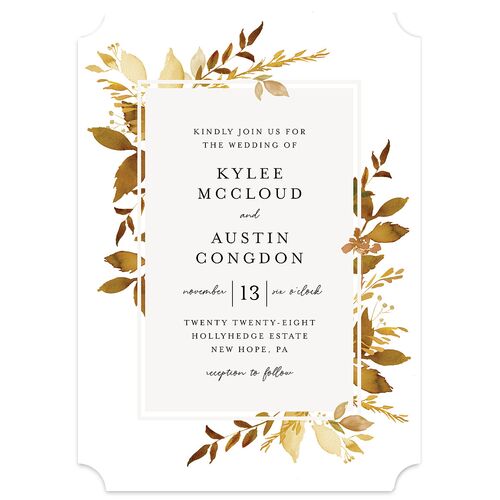 Leafy Frame Wedding Invitations Umber Signature Blank No Ticket