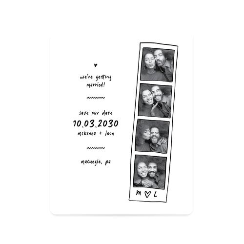 Hand Drawn Photo Strip Save The Date Magnets Pure White Magnet Paper