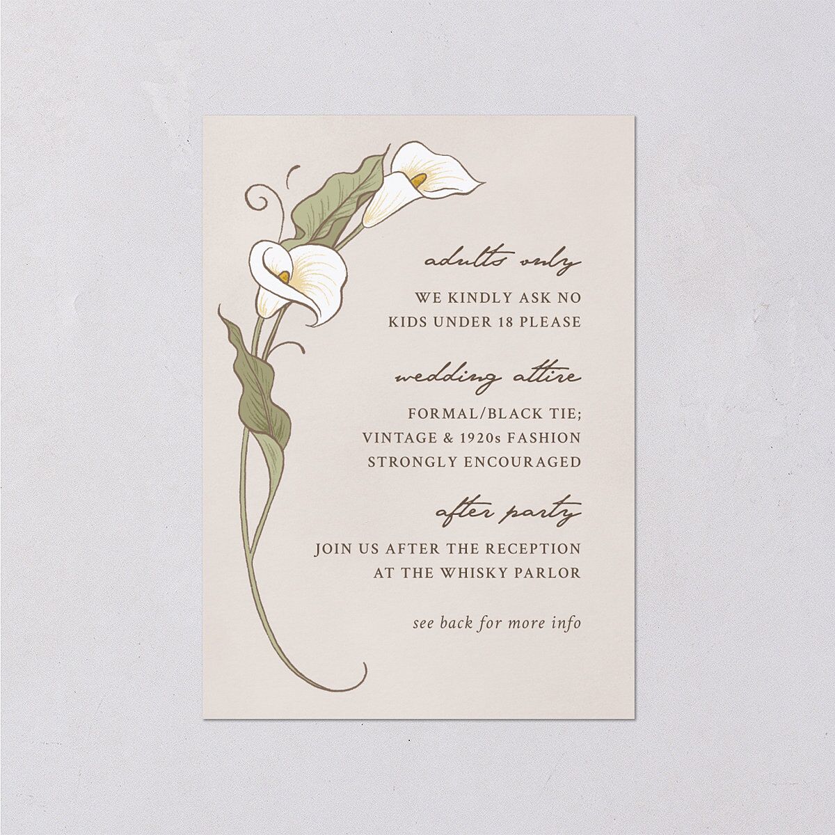 Calla Lily Nouveau Wedding Enclosure Cards Champagne Signature Standard