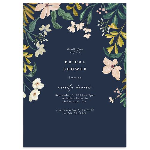 Vintage Garden Bridal Shower Invitations Moody Blue Signature Blank