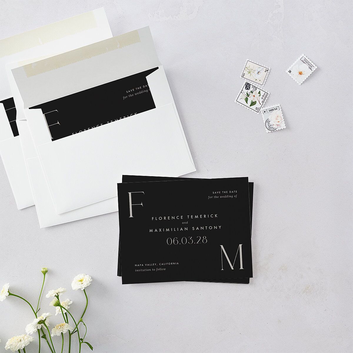 Modern Initials Save the Date Petite Cards Midnight Signature smooth Blank No Standard