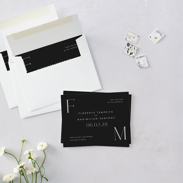 Modern Initials Save the Date Petite Cards Midnight Signature smooth Blank No Standard