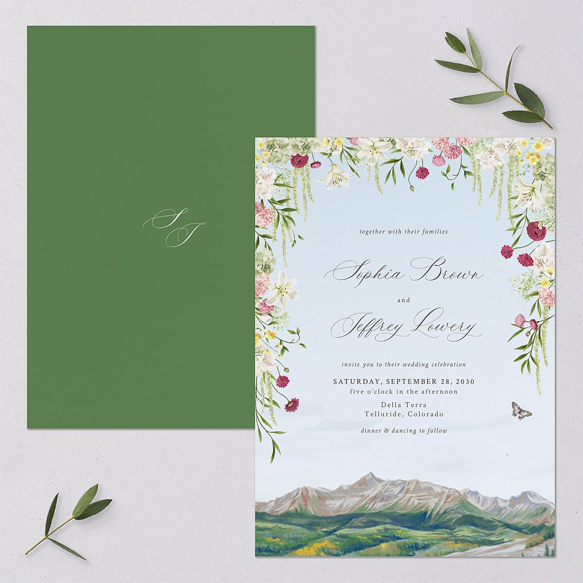 Romantic Floral Mountain Wedding Invitations Meadow Signature Blank Standard No