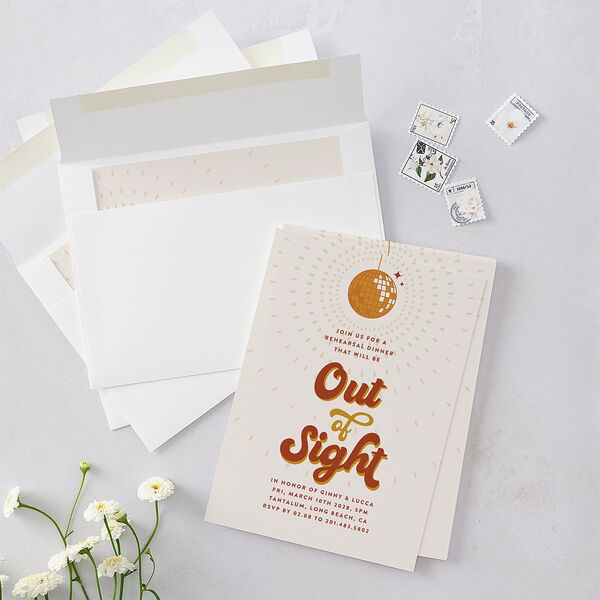 Disco Love Rehearsal Dinner Invitations Red Clay Signature Blank Standard