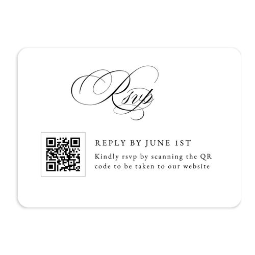Vintage Flourish QR Code RSVP Cards Pure White Signature Rounded