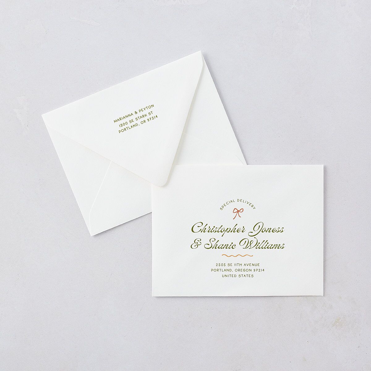 Whimsical Drawn Flowers Thank You Card Euro Envelopes White Thyme Both Recipient and Return Addresses Luxe Signature