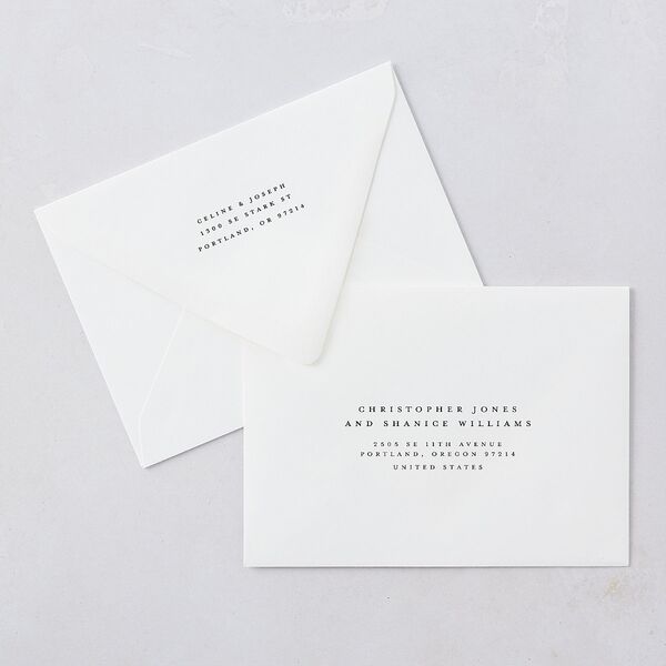 Classically Captured Photo Landscape Save The Date Card Euro Envelopes Midnight White Both Recipient and Return Addresses Luxe Signature