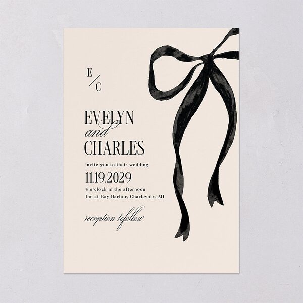 Whimsical Hand Drawn Bow Wedding Invitations Linen Signature Blank No Standard