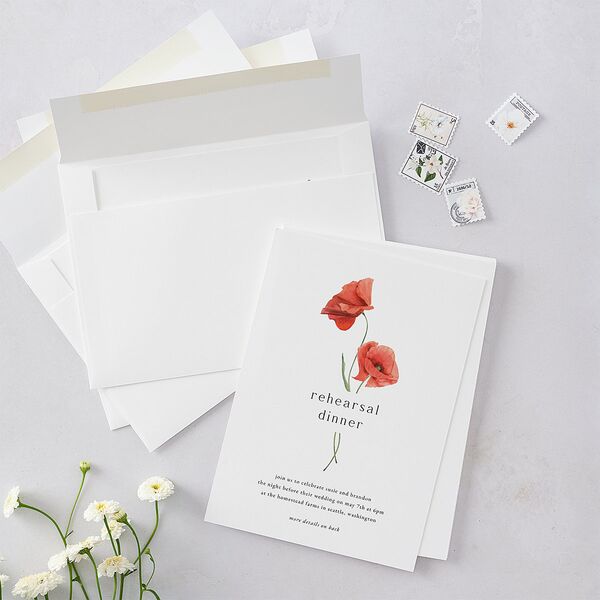 Wild Poppies Rehearsal Dinner Invitations Pure White Signature Blank