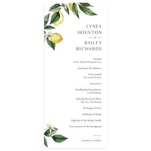 Botanical Lemon Wedding Programs Buttercup Signature