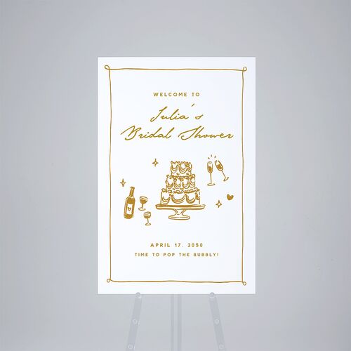 Hand Drawn Cake Bridal Shower Standard Welcome Sign Large Marigold Standard Outdoor Corrugated L Welcome