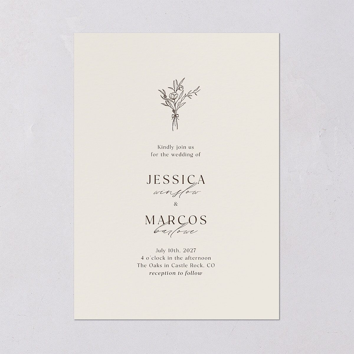 Simple Boho Flowers Wedding Invitations Champagne Signature Blank No Standard