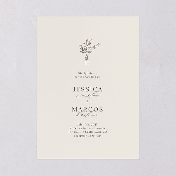 Simple Boho Flowers Wedding Invitations Champagne Signature Blank No Standard