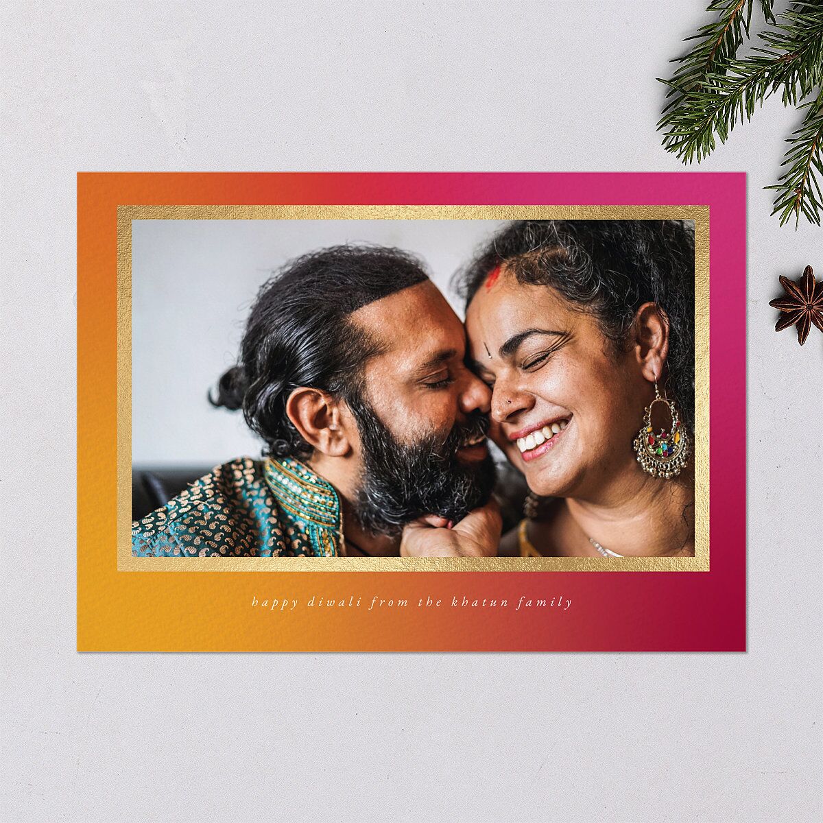 Diwali Hues Holiday Cards Gold Pumpkin Signature Blank Standard Landscape