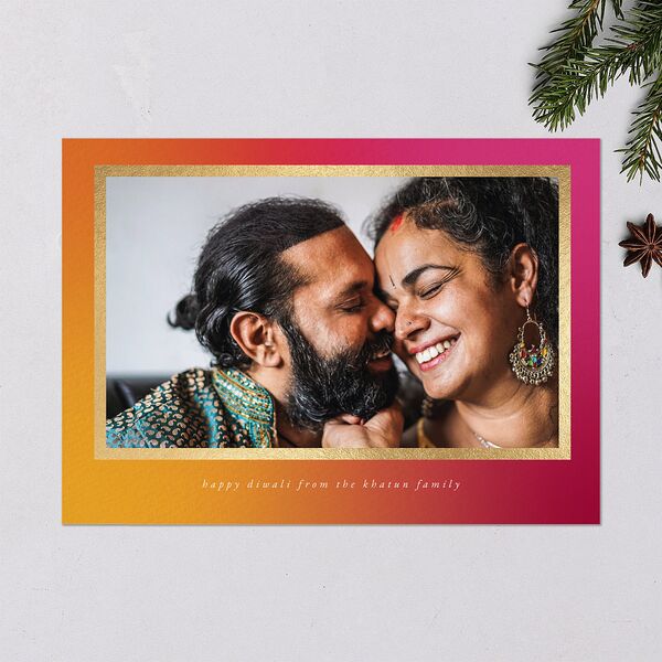 Diwali Hues Holiday Cards Gold Pumpkin Signature Blank Standard Landscape