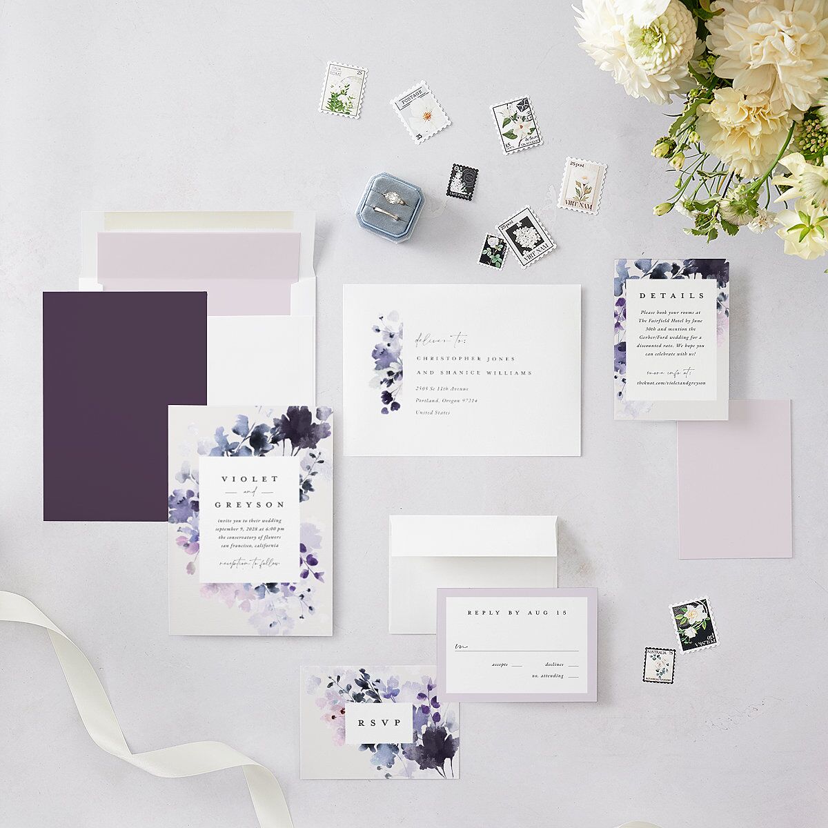 Ethereal Floral Wedding Invitations Sheer Lilac Signature Blank No
