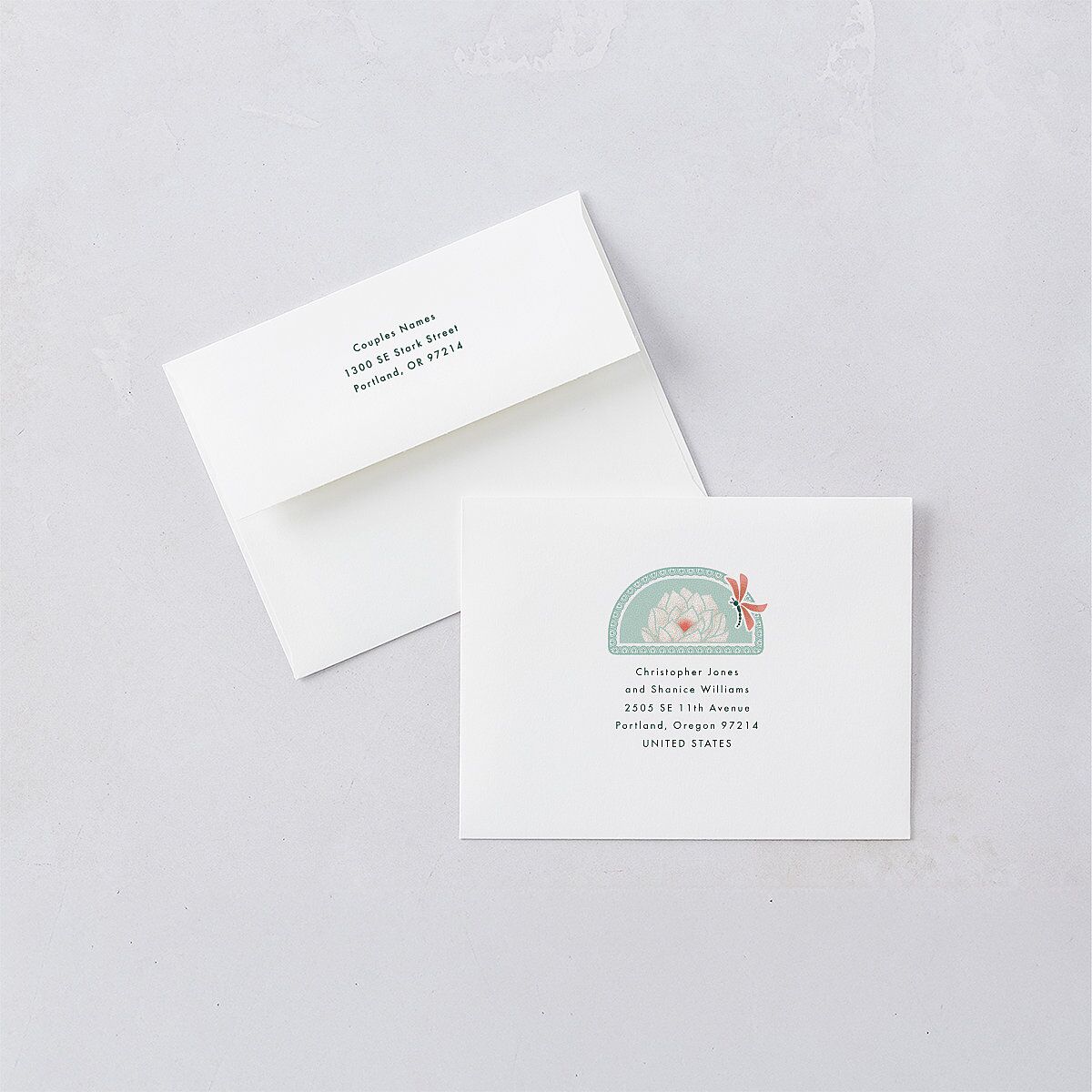 Twilight Pond Thank You Card Envelopes White Standard Sky Both Recipient and Return Addresses Signature