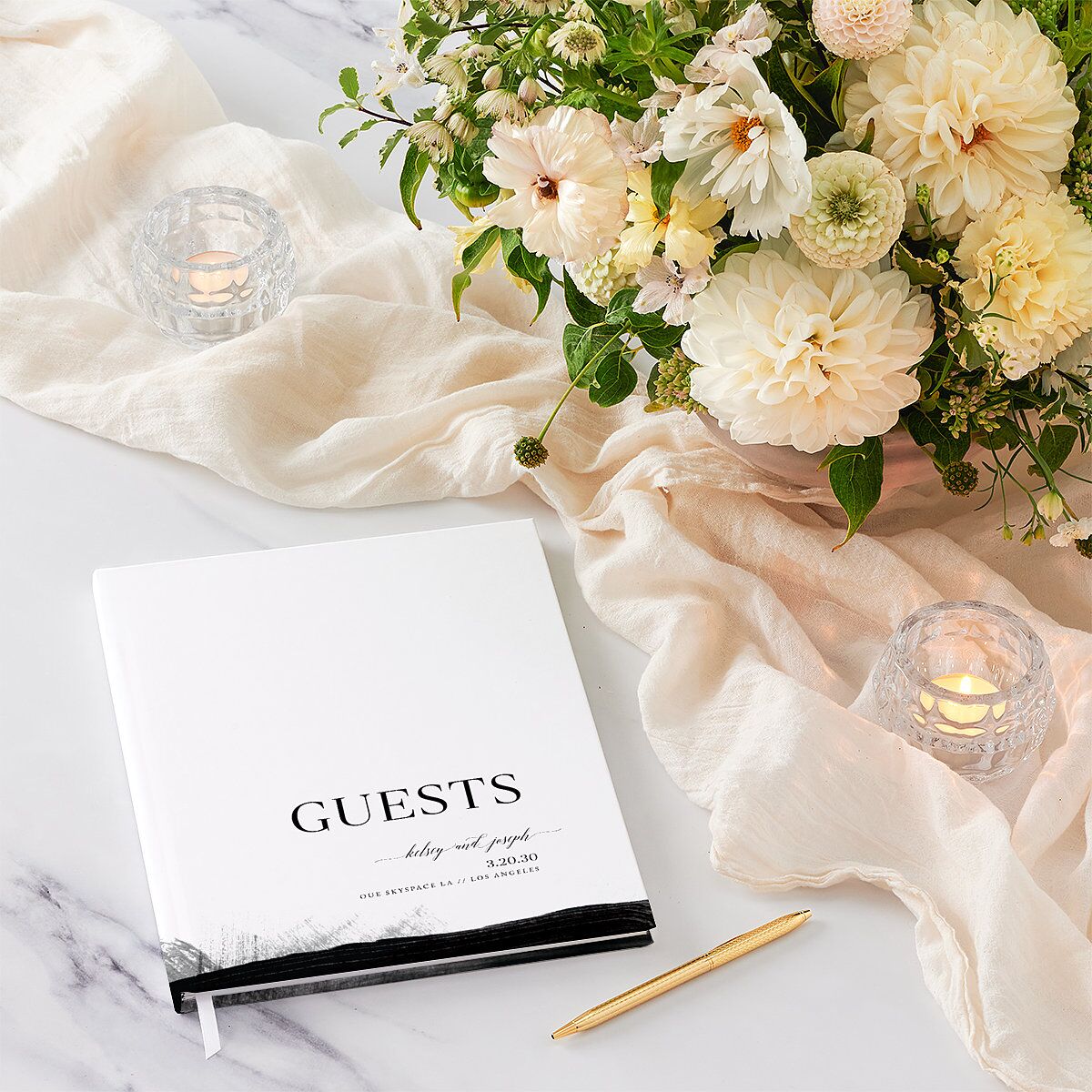 Painted Minimal Wedding Guest Book Midnight