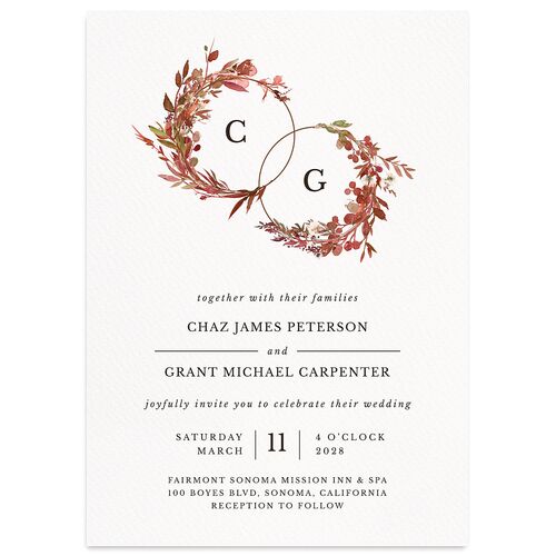 Leafy Hoops Wedding Invitations Rust Signature Blank No Standard