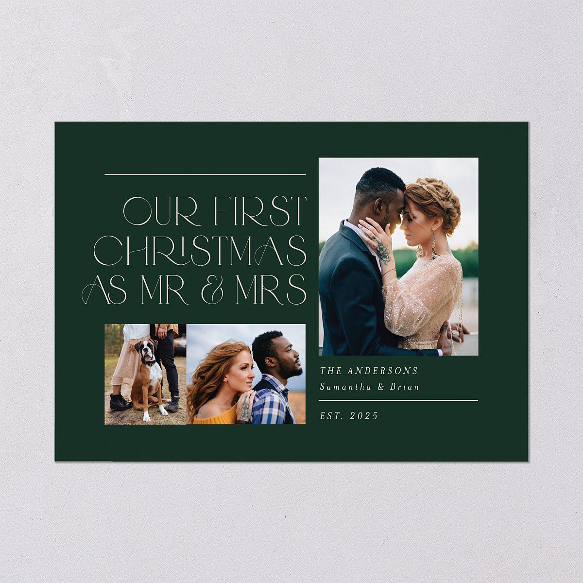 Mr. & Mrs. Holiday Cards Dark Green Signature Blank