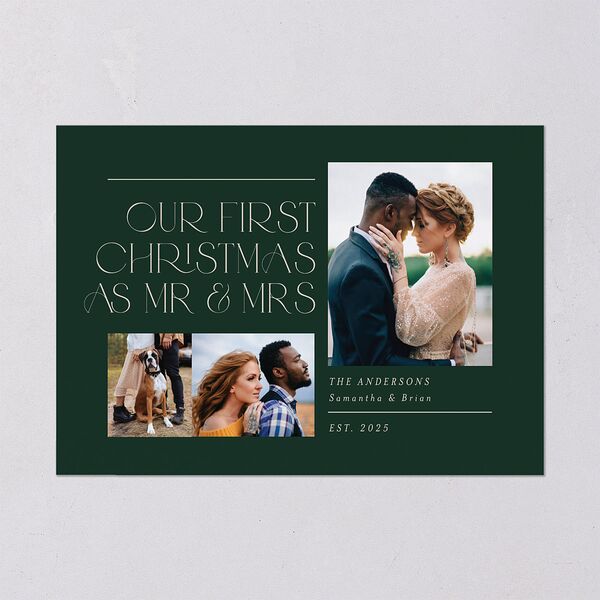 Mr. & Mrs. Holiday Cards Dark Green Signature Blank