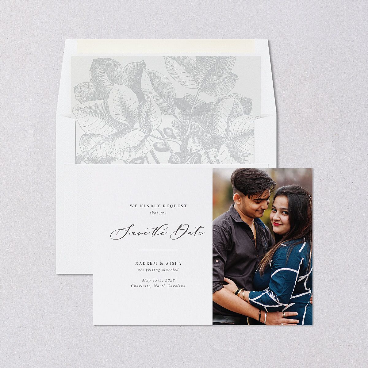 Timeless Script Save The Date Cards Medieval Grey Signature smooth Blank No Standard
