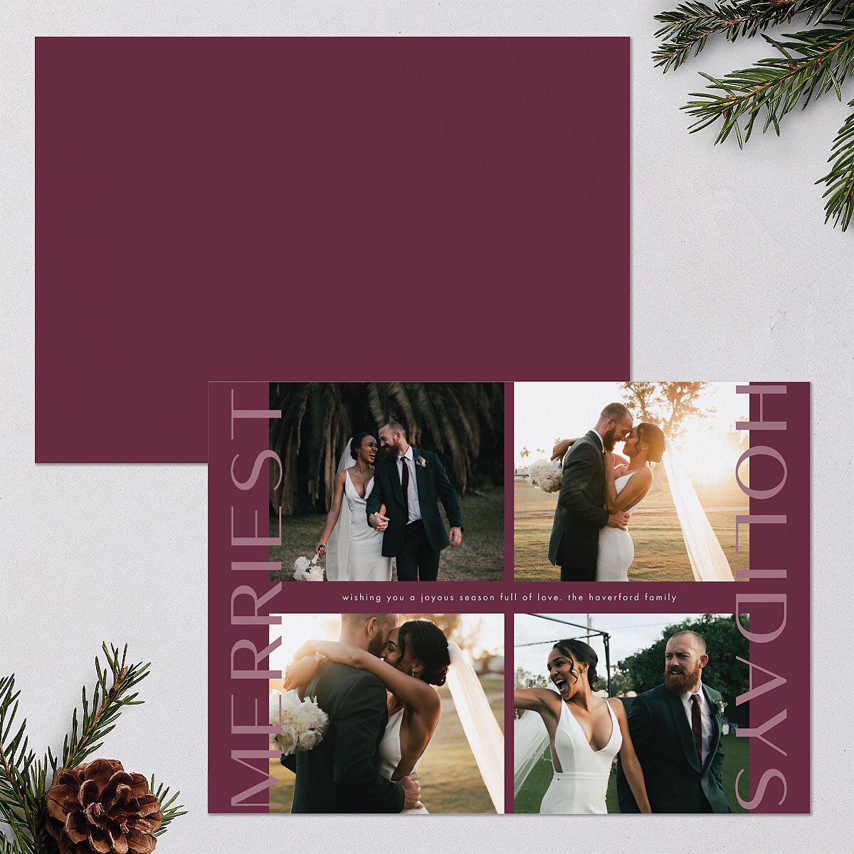 Bookend Greeting Holiday Cards Bordeaux Signature Blank Standard Landscape
