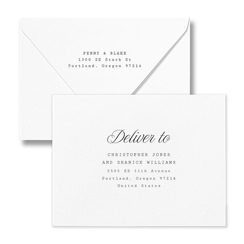 Vintage Script Save the Date Magnet Euro Envelopes White Pure White Both Recipient and Return Addresses Luxe Signature