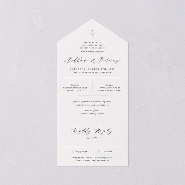 Simply Elegant All-in-One Wedding Invitations Champagne Signature Light Both Recipient and Return Addresses